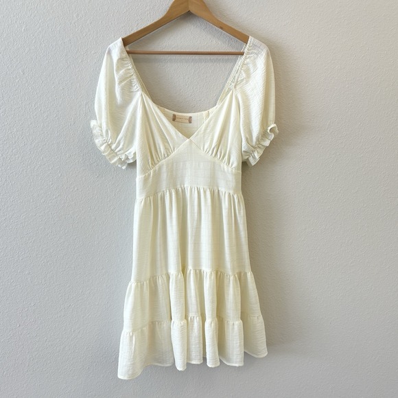 Altar'd State Dresses & Skirts - Altar'd State Babydoll‎ Tiered Dress Off White Sorority Size L Boho Peasant